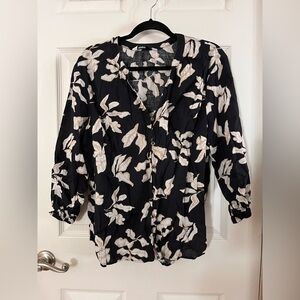 Sonoma Black and Cream Floral Blouse XL
